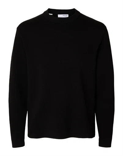 Selected - SLHTeller Relaxed Crew Neck Strik - Black